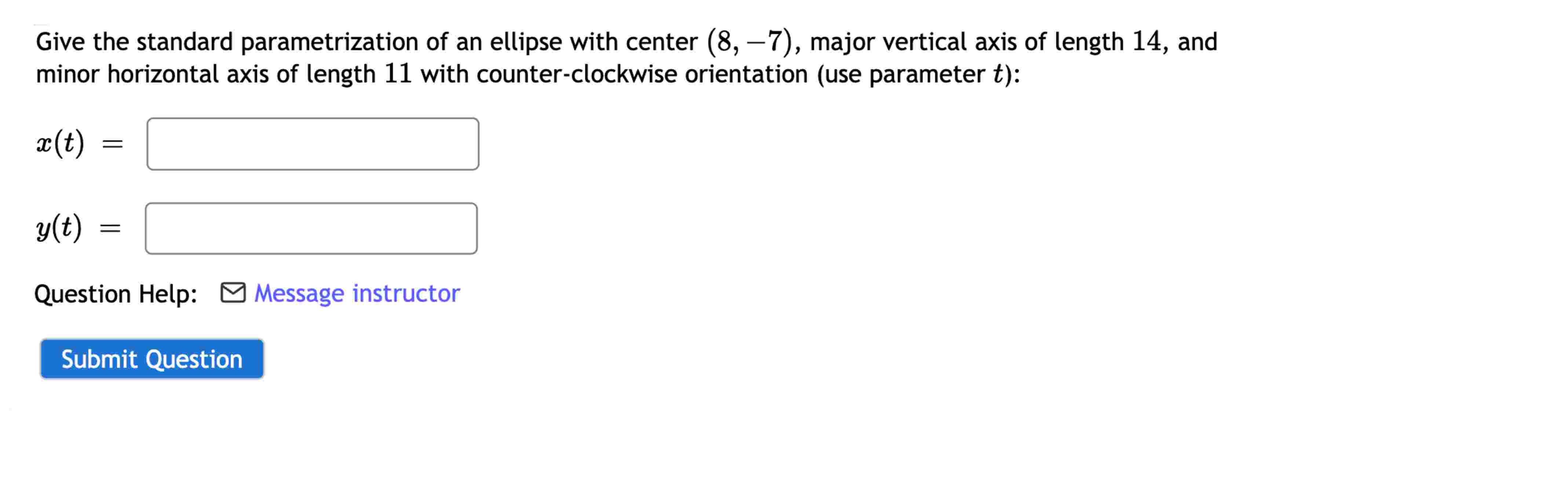 Give the standard parametrization o f a n ellipse