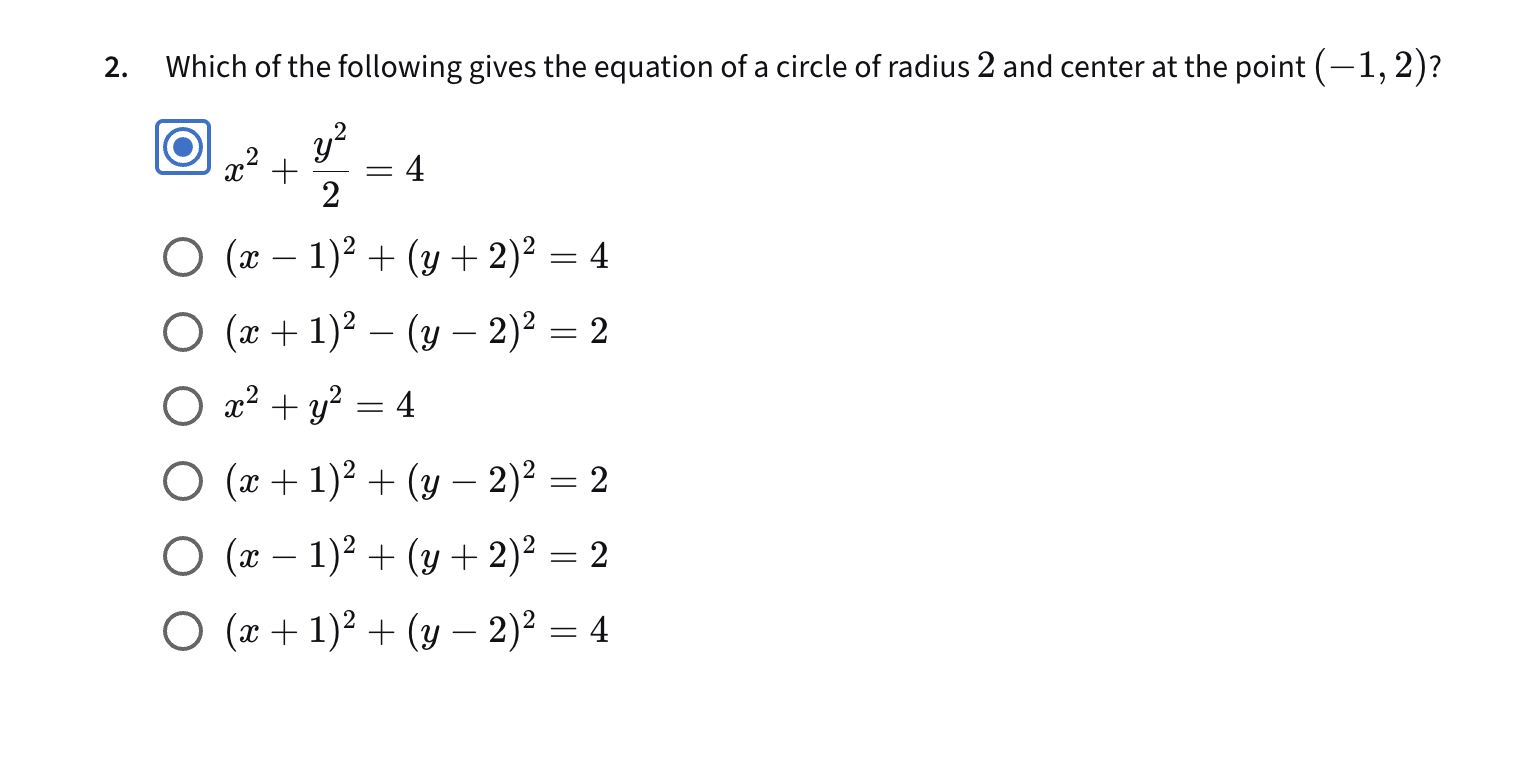 Which o f the following gives the equation o f a