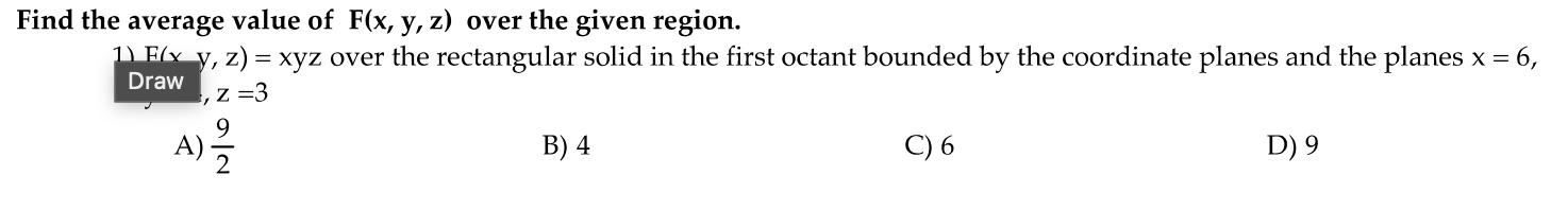 Find the average value of F ( x , y , z ) over