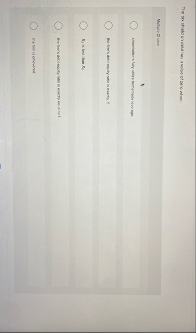The tax shield on debt has a value of zero when: