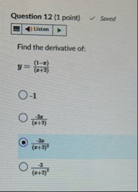 Question 1 2 ( 1 point ) Saved Find the