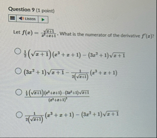 Question 9 ( 1 point ) Let f ( x ) = x 1 2 x 2 x