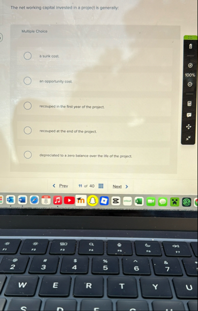 The net working capital invested in a project is