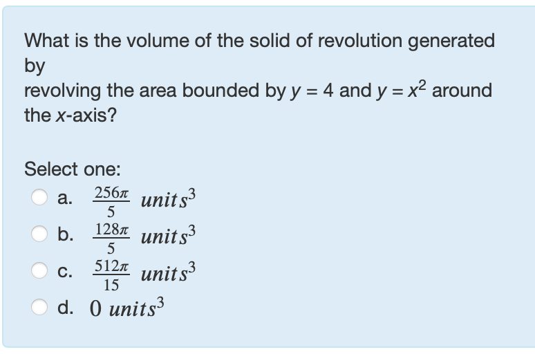 What i s the volume o f the solid o f revolution