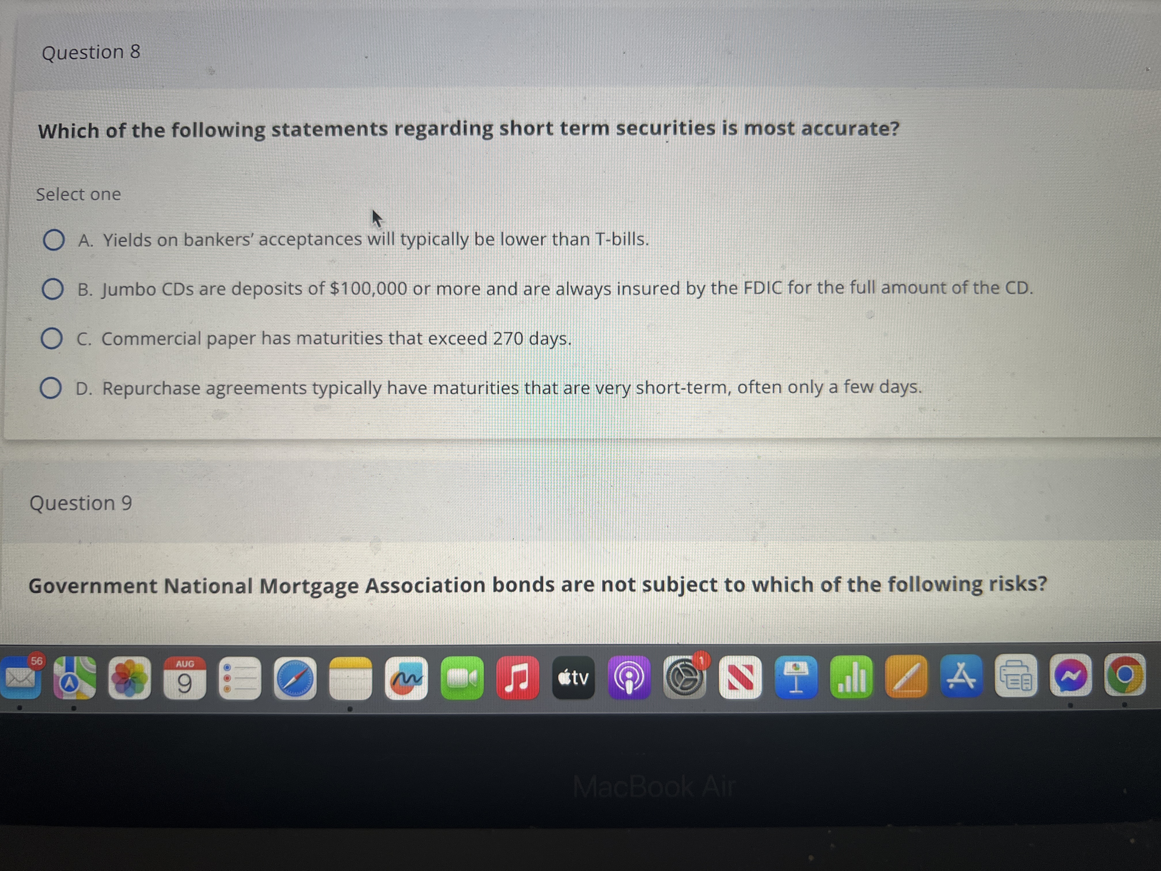 Question 8 Which of the following statements