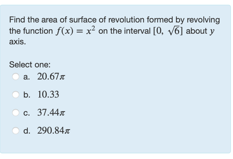 Find the area o f surface o f revolution formed b