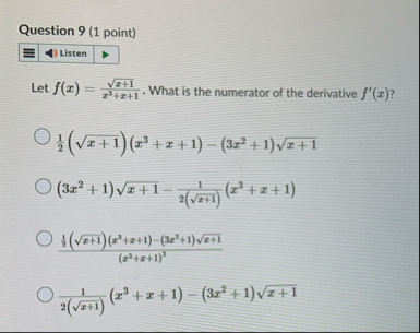 Question 9 ( 1 point ) Let f ( x ) = x 1 2 x 3 x