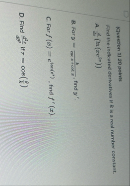 ( Question 1 ) 2 0 points Find the indicated