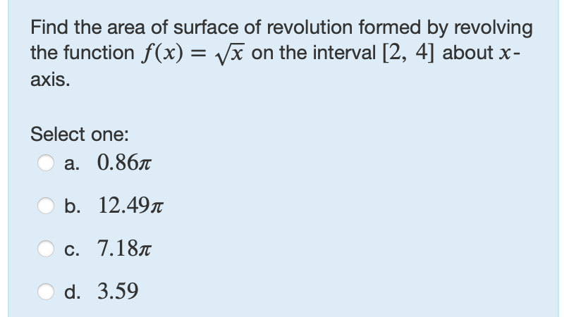 Find the area o f surface o f revolution formed b