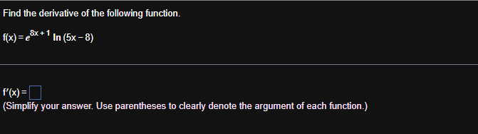 Find the derivative o f the following function. f