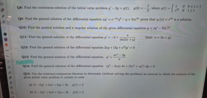 Q 8 : Find the continuous solution of the initial