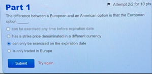 Part 1 Attempt 2 2 for 1 0 pts The difference