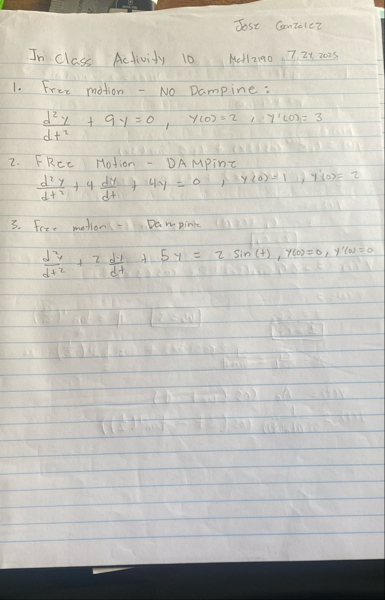 Free motion - No Dampine: d 2 y d t 2 9 y = 0 , y