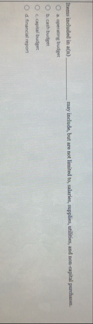 Items included in a ( n ) may include, but are