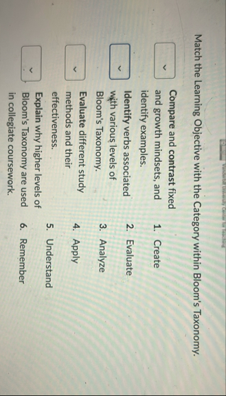 Match the Learning Objective with the Category