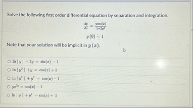 Solve the following first order differential