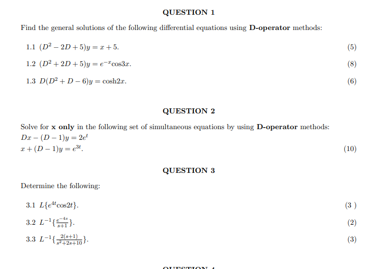 QUESTION 1 Find the general solutions o f the