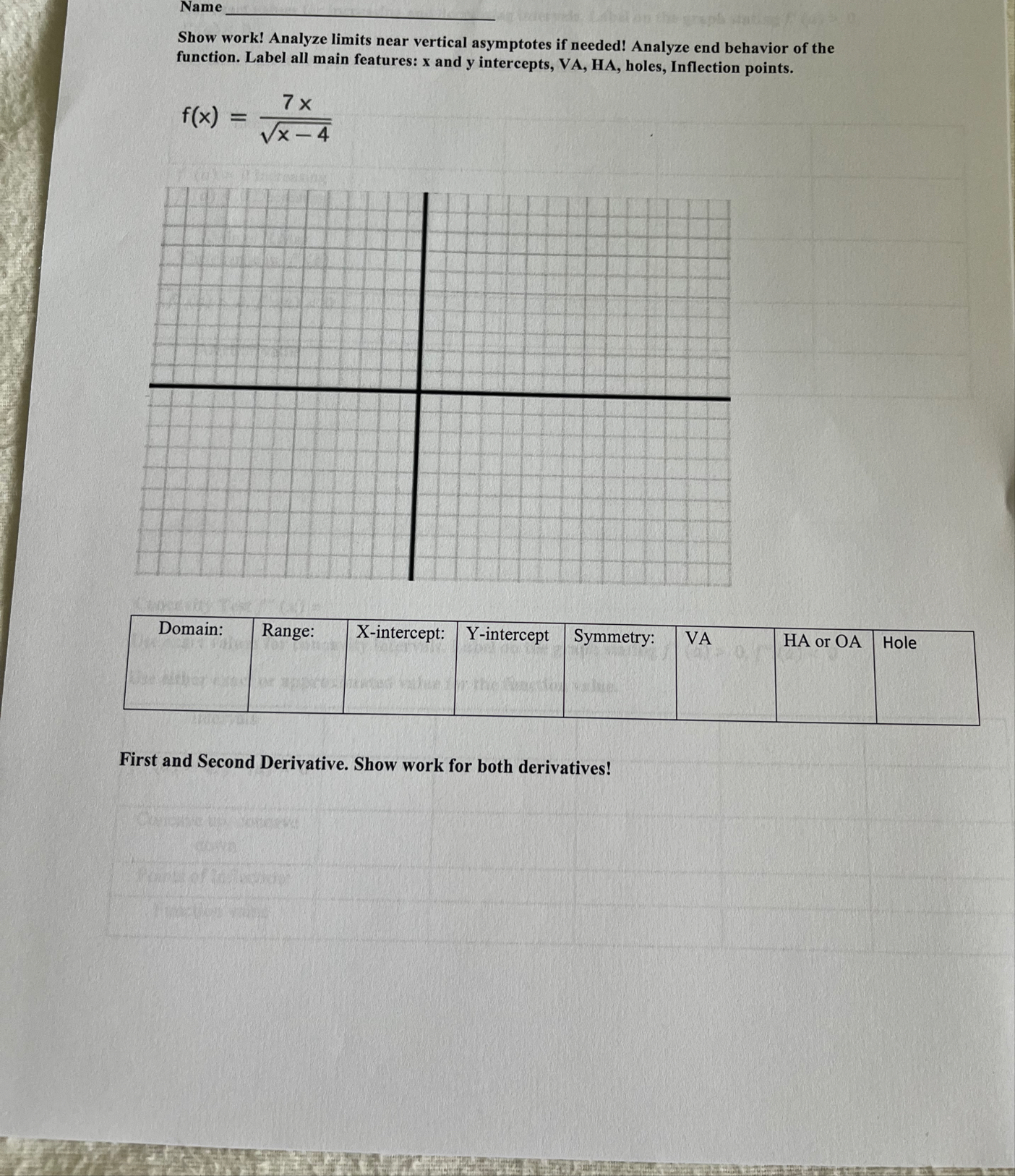 Name Show work! Analyze limits near vertical