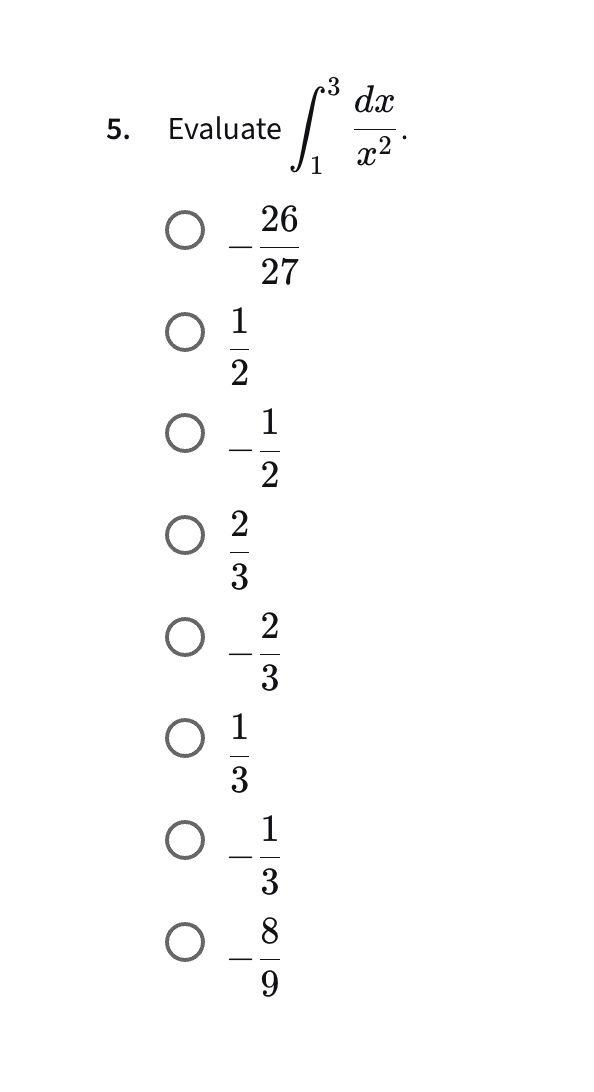 Evaluate 1 3 d x x 2 - 2 6 2 7 1 2 - 1 2 2 3 - 2