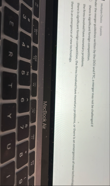 Multiple Choice 5 points Inder the mergor