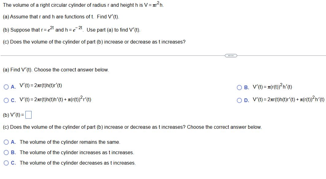 The volume o f a right circular cylinder o f
