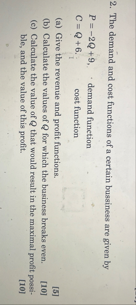 The demand and cost functions of a certain