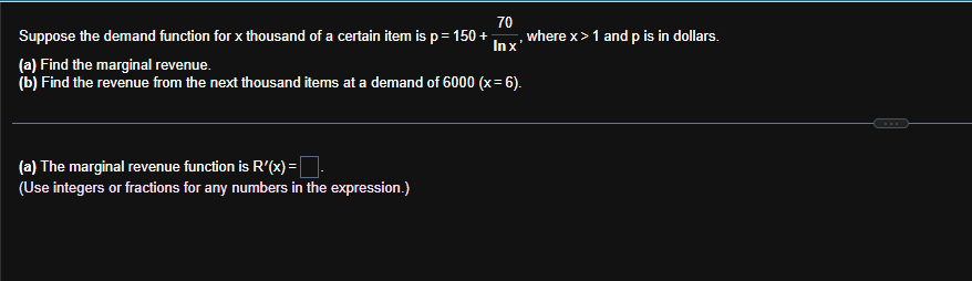 Suppose the demand function for x thousand o f a