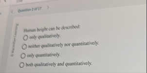 Questich 2 0 2 7 Human height can be described: