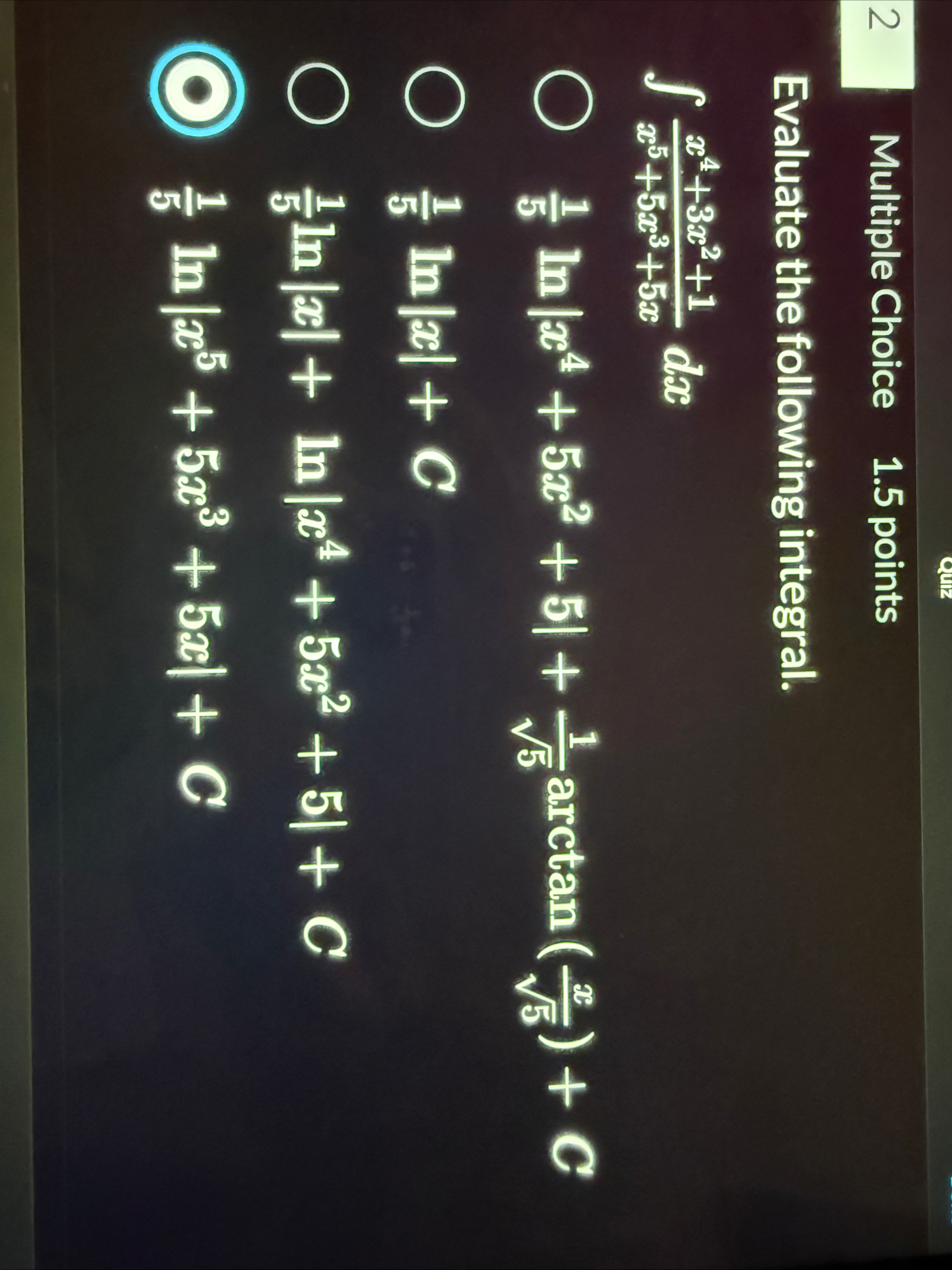 2 Multiple Choice 1 . 5 points Evaluate the