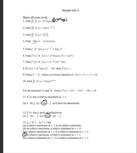 Sample test 4 Show all your work. Find d y d x if