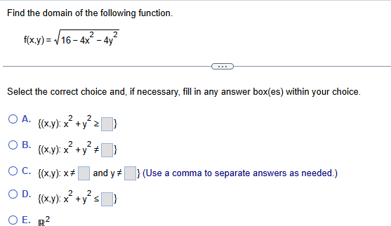 Find the domain o f the following function. f ( x