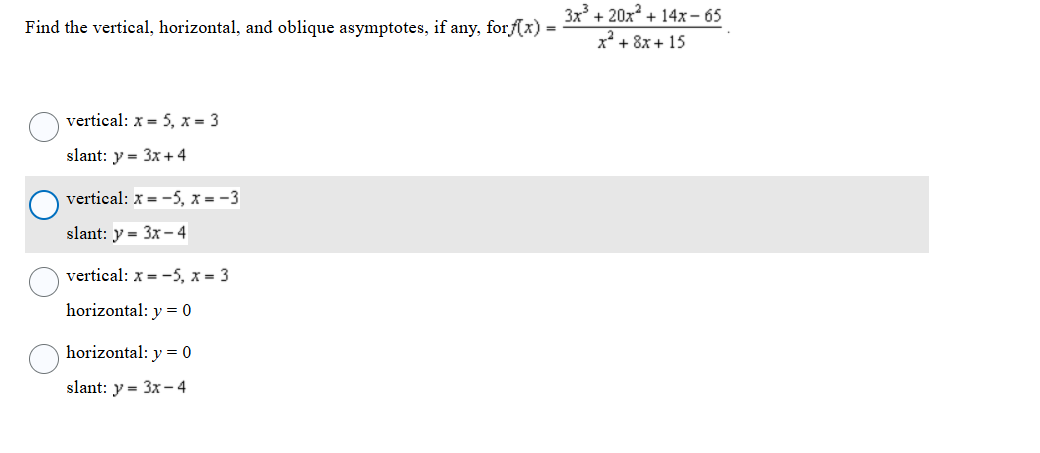 Find the vertical, horizontal, and oblique