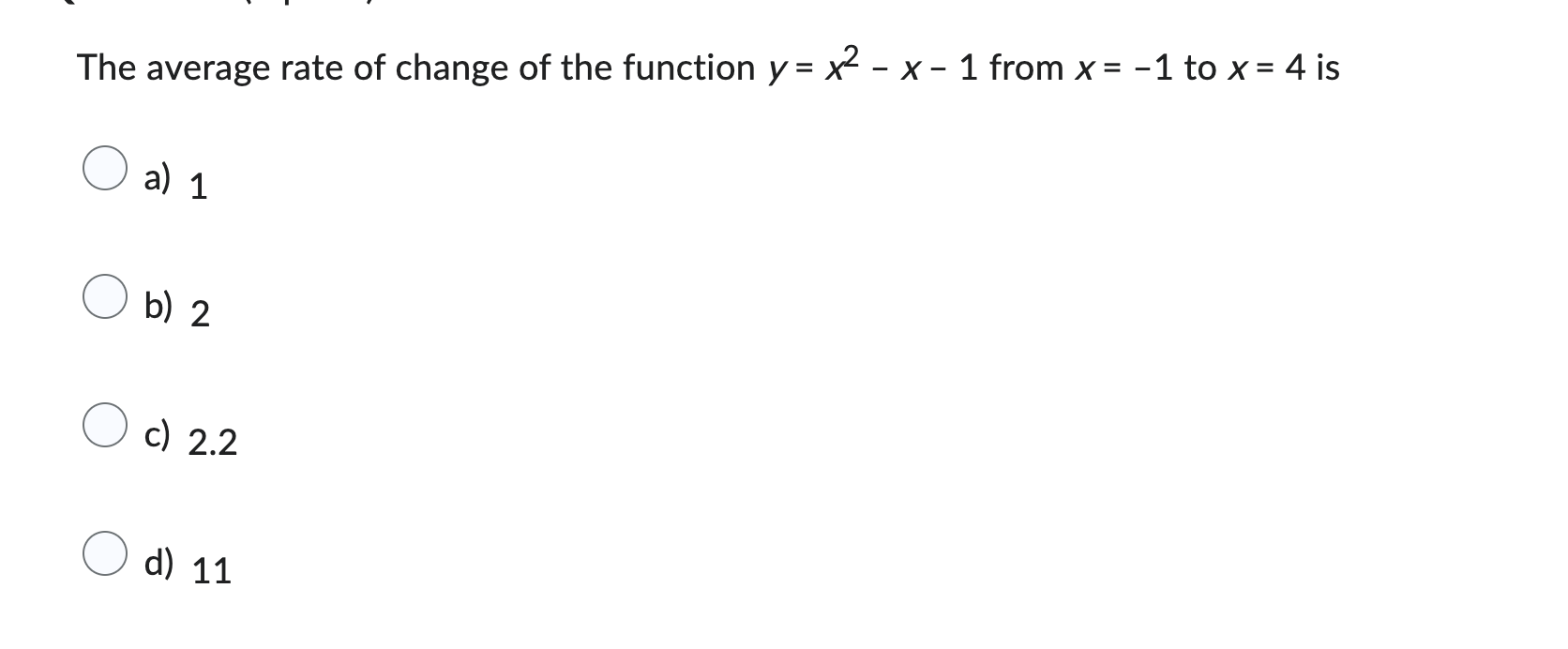 The average rate o f change o f the function y =