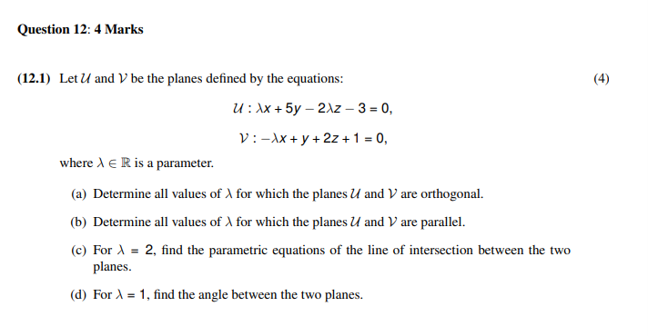 Question 1 2 : 4 Marks ( 1 2 . 1 ) Let U and V b