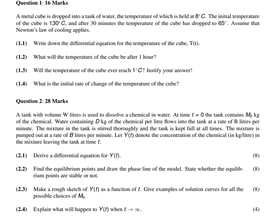 Question 1 : 1 6 Marks A metal cube is dropped