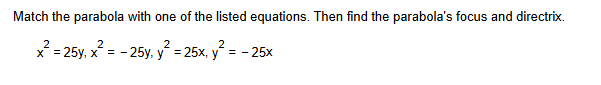 Match the parabola with one o f the listed