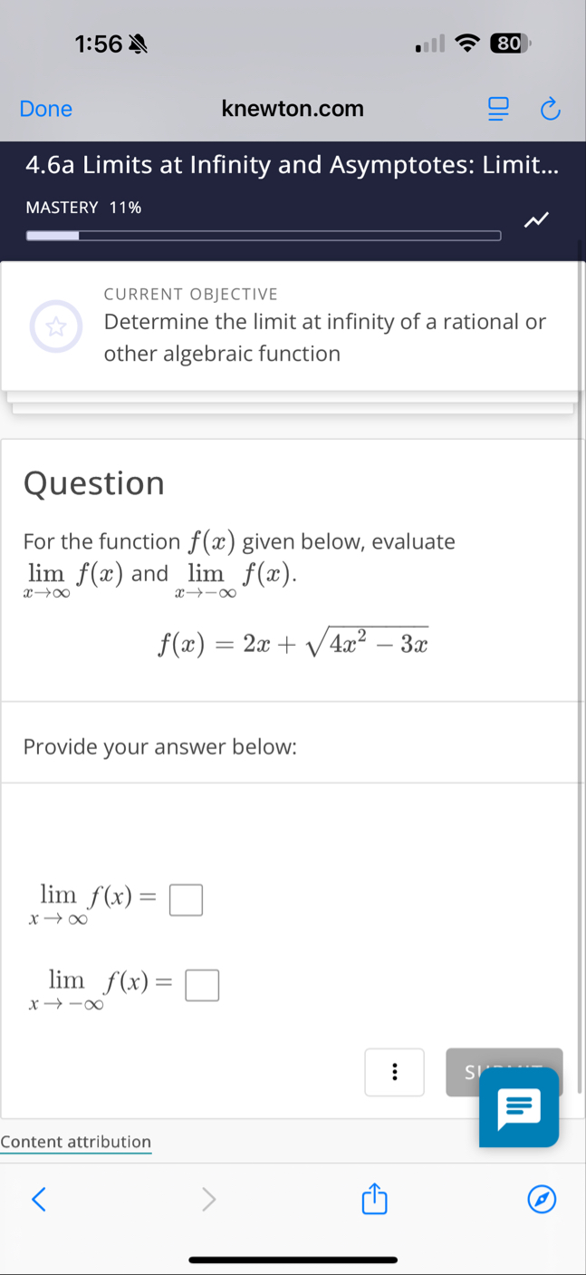 1 : 5 6 8 0 Done knewton.com 4 . 6 a Limits at
