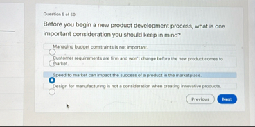 Questions 5 ef 5 0 Before you begin a new product