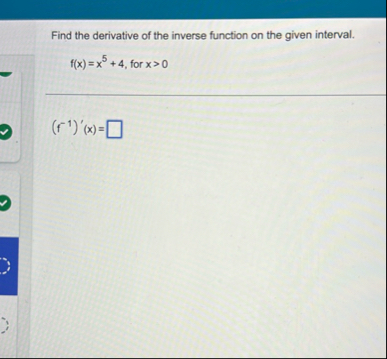 Find the derivative of the inverse function on