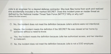 Julia is an engineer for a cleared defense