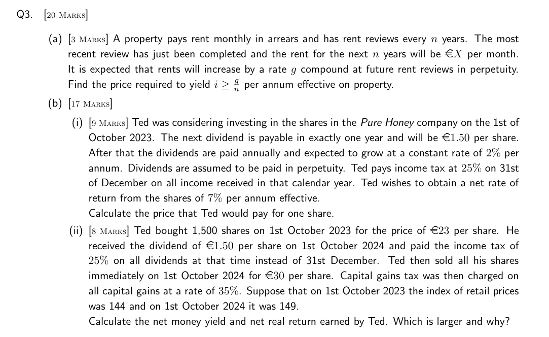 Q 3 . [ 2 0 Marks ] ( a ) [ 3 Marks ] A property