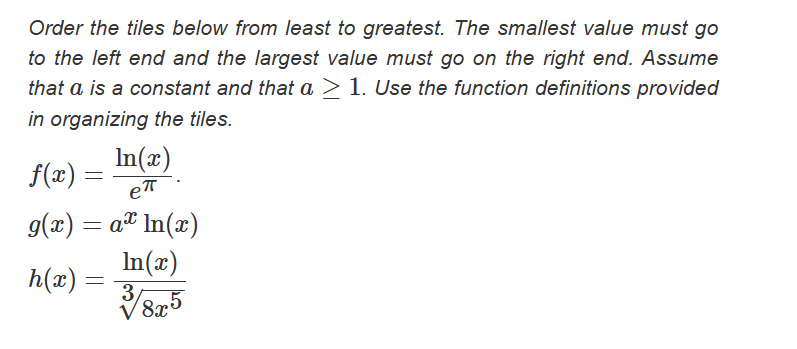 Order the tiles below from least t o greatest.