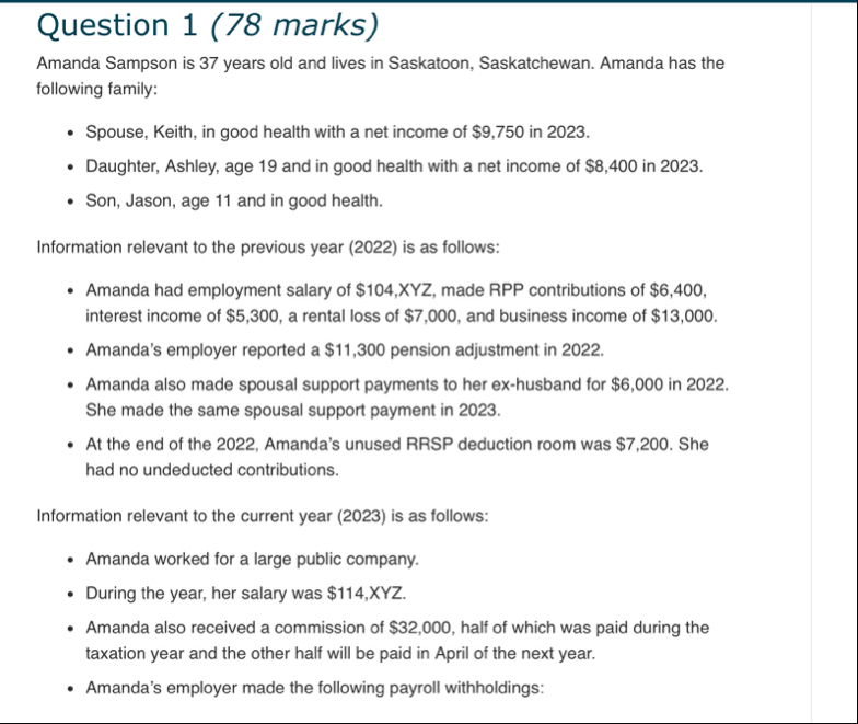 Question 1 ( 7 8 marks ) Amanda Sampson is 3 7