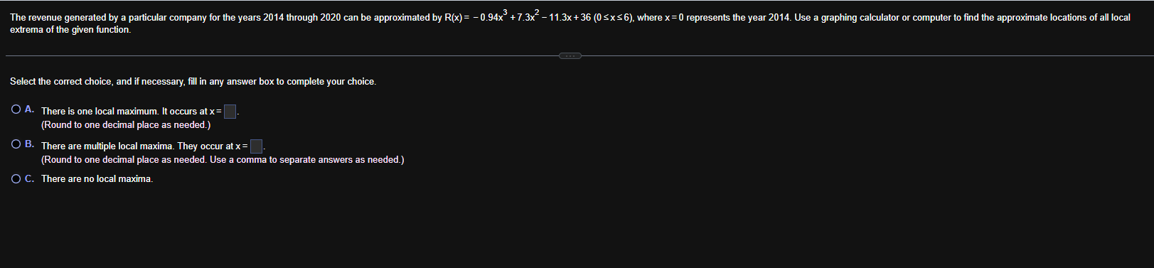 extrema of the given function. Select the correct