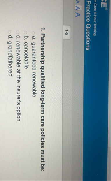 n Care 4 - Hour Training Practice Questions A A A