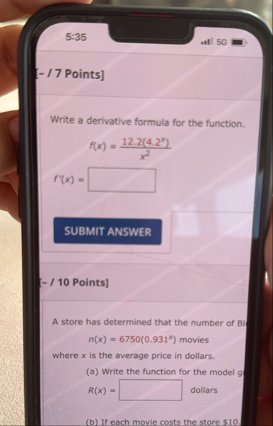5 : 3 5 5 G / 7 Points ] Write a derivative