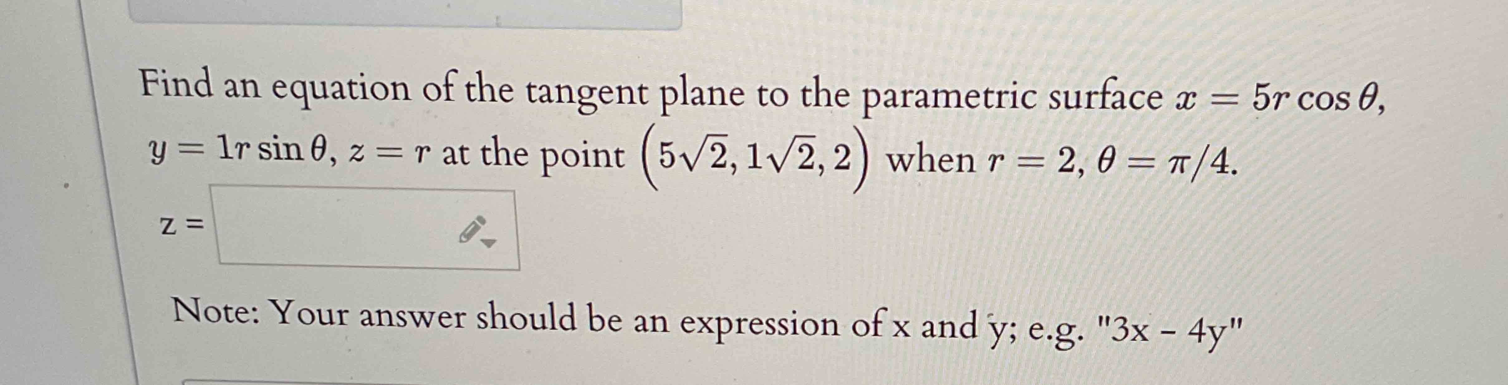 Find a n equation o f the tangent plane t o the