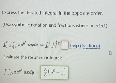 Express the iterated integral in the opposite