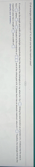Of all rectangles with a perimeter of 1 4 , which