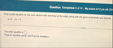 Question Compinthet: 6 of 1 3 | My scorse 6 7 1 3
